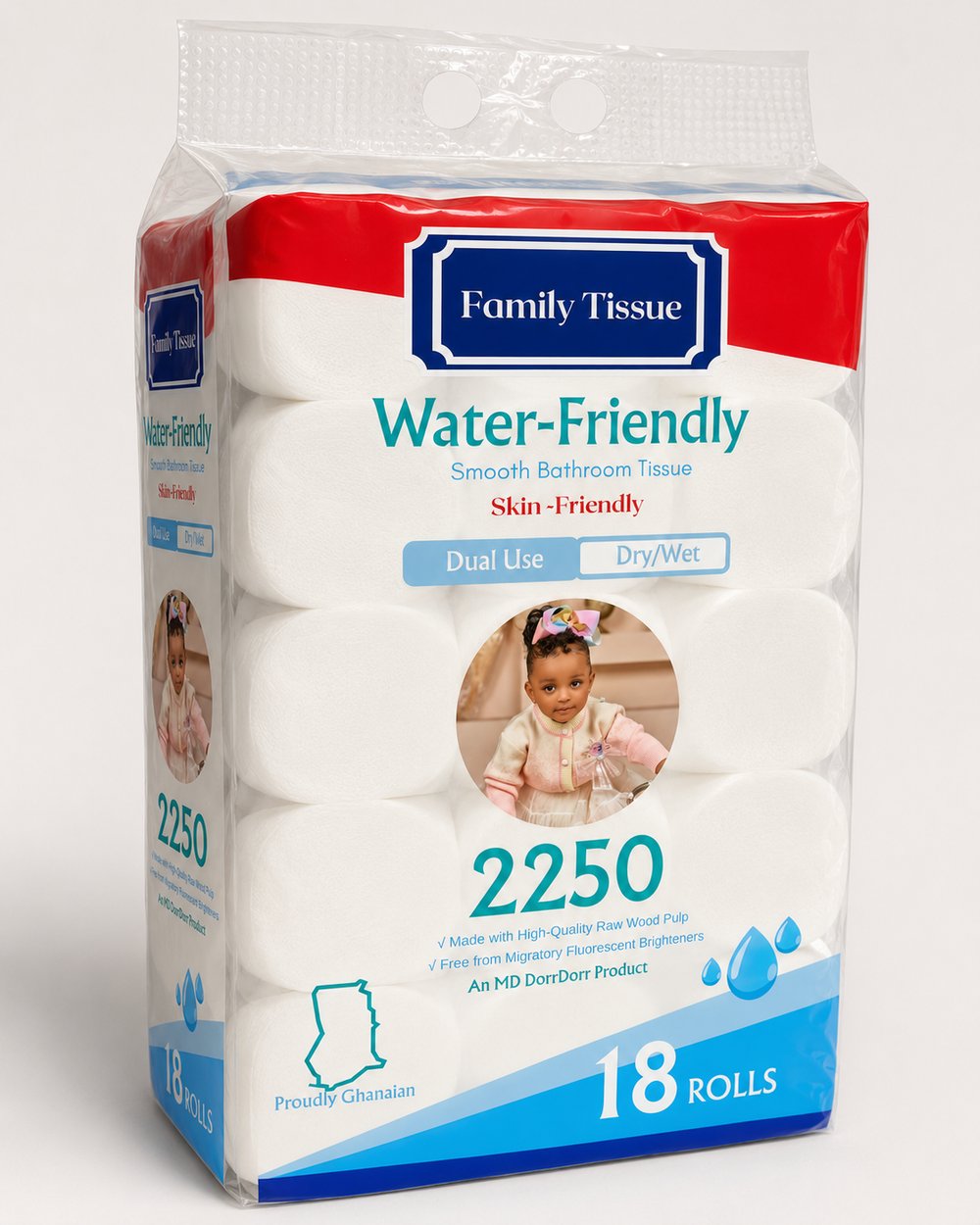 Family Tissue Water-Friendly — 18 rolls, 2250g